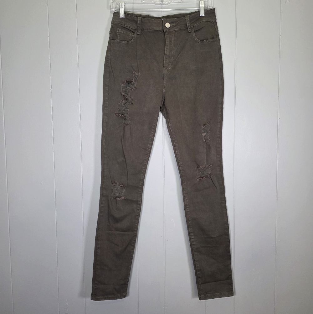 Encore Jeans Green Mid Rise Distructed Skinny Jeans Size 11